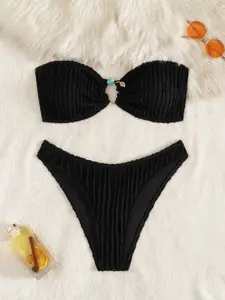 Women's Fashion Sexy Halter Bikini Set, Plain Back Tie Design, Casual Fitted Beachwear, All Seasons, Stylish Two-Piece Swimsuit, Halter Bikinis Set