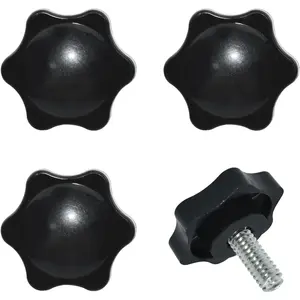 4 Pieces Star Hand Knob, 1/4"-20 x 0.64" Threaded Post Black Plastic Hex Shaped Clamping Knob Handle