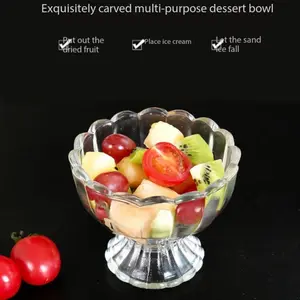 Tall glass dessert bowl 200ml scallop edge ice cream sundae cup, transparent glass bowl, fruit/salad/yogurt/pudding universal cup