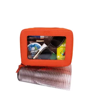 Clear The Way Orange Faux Leather Toiletry Case