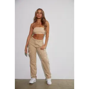 Women's Embellished Kyana Cargo Pants - Nude