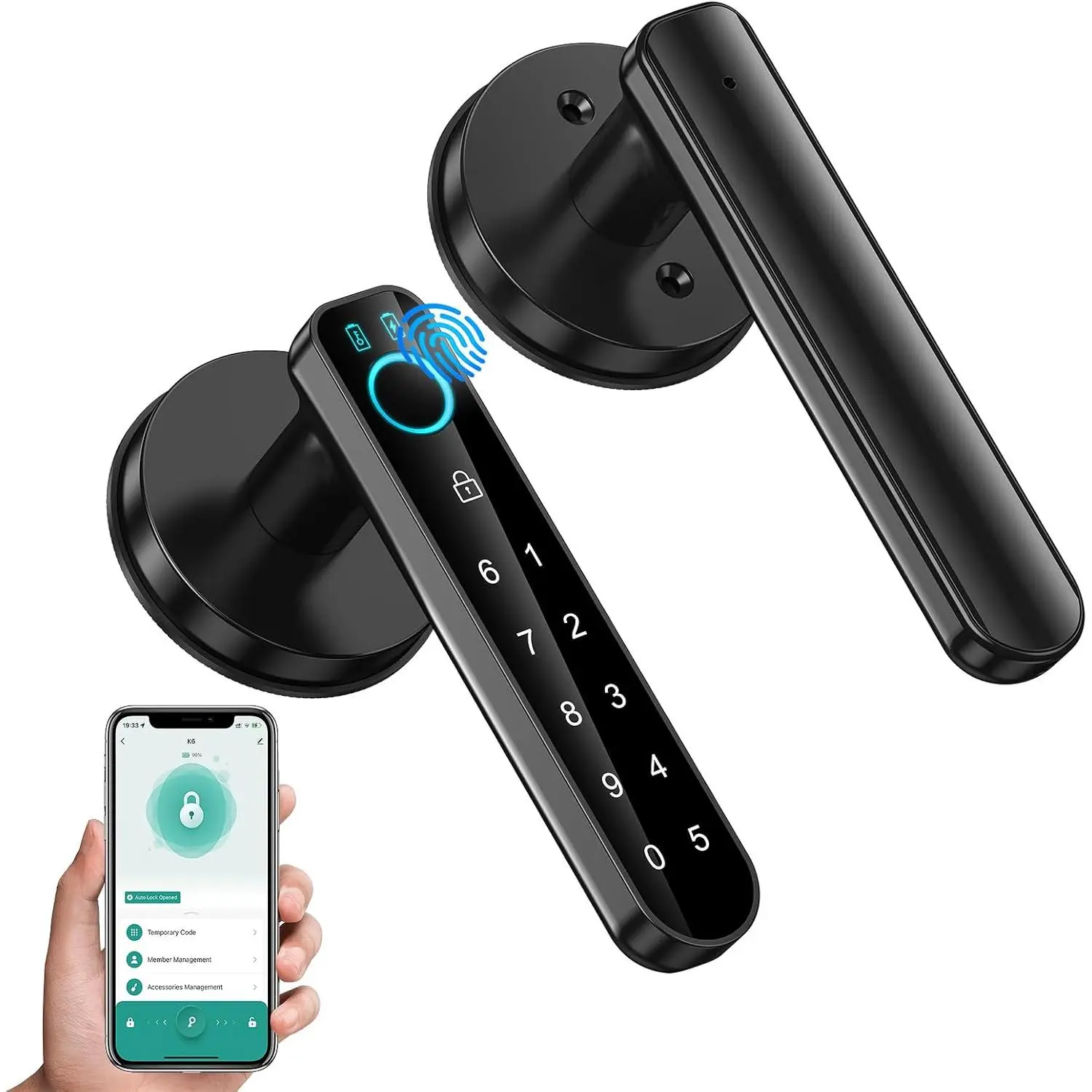 Fingerprint Door Lock-  Door knob,biometric Door Lock,with passcode keypad keyless Entry Door Handle,for Bedroom  Hotel Office Apartment (Black with APP)