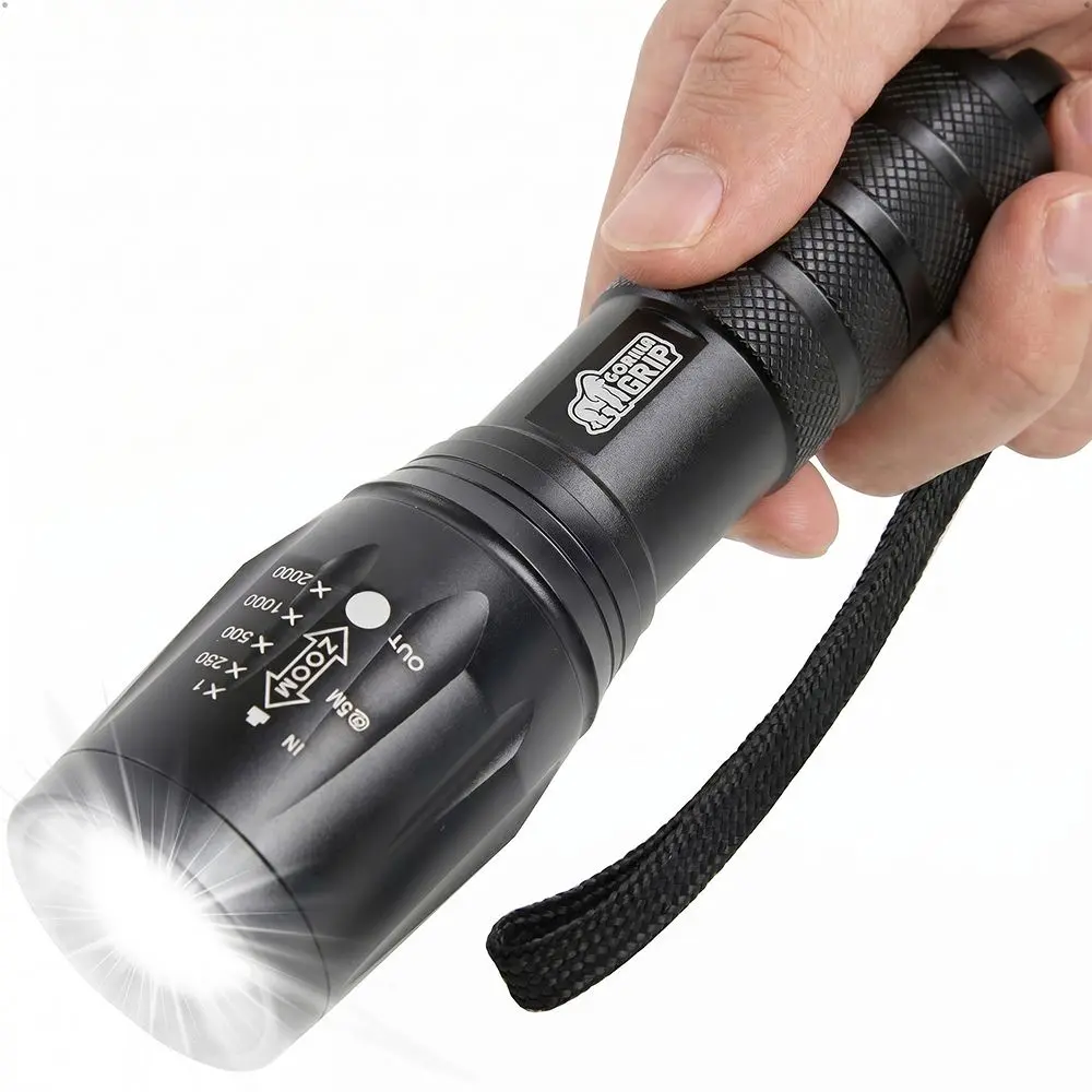 GORILLA GRIP Powerful LED Tactical Flashlight, 750 FT High Lumens 5 Adjustable Modes, Water Resistant, Ultra Bright Zoom Flashlights, Small Mini Flash Light, Camping, Night Dog Walking
