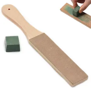 Wooden Handle Double-Sided Leather Sharpening Strop for Razor Knife, Handmade Polish Tool, Home Use Maintenance Accessory