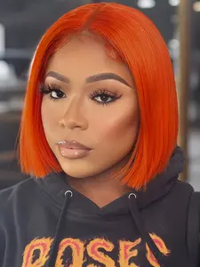13x4 Lace Frontal Bob Human Hair Wig, 350# Ginger Straight Short Bob Wig for Women, Natural Look, Easy Maintenance
