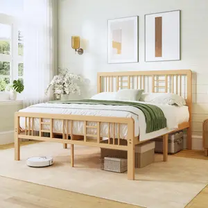 Aardhen 14 in Premium Bamboo Bed Frame - Modern Minimalist Design with Corner Headboard, Easy Assembly, Stable Base for Queen Size Mattress, Comfortable & Safe Foundation