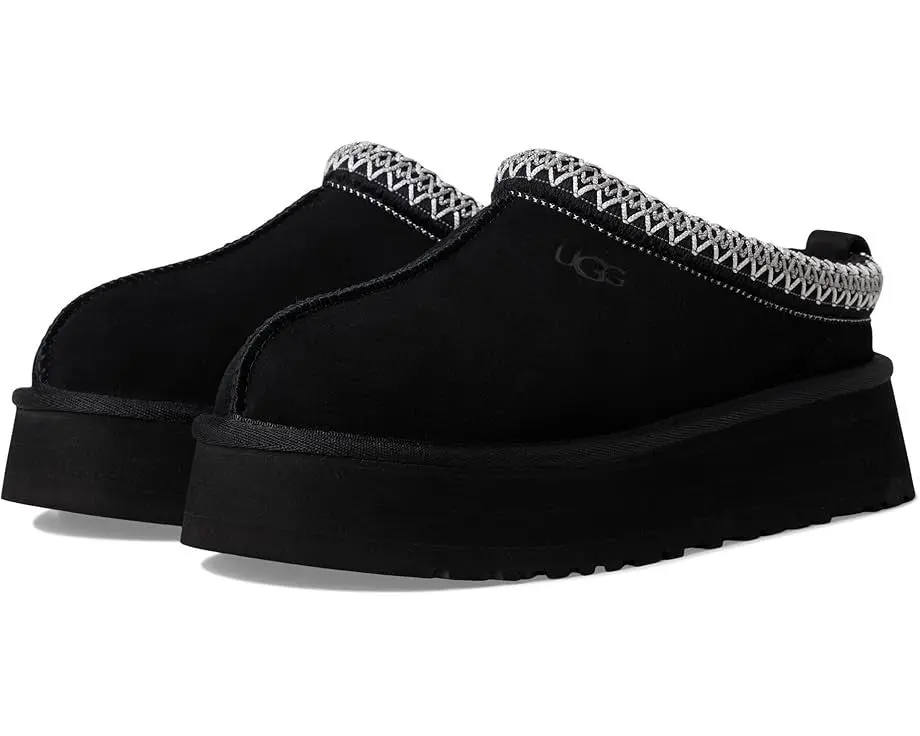 UGG Tazz II 1174471-BLK Slipper Women's Black Suede Faux Fur Platform GUG125