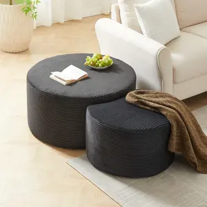 Nesting Coffee Table Set of 2,Upholstered Round Coffee Tables Set of 2 for Living Room, Modern Foam Round Coffee Table Side Table End Table Ottoman, No Assembly    RR