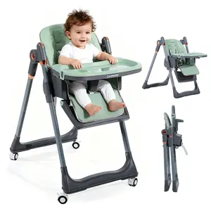 3-in-1 Convertible Foldable Baby High Chair with Sturdy Metal Frame, Adjustable Height, Reclining Backrest, 5-Point Safety Belt, Detachable Tray, Locking Wheels, Washable Seat Pad, Portable Design, Easy-Clean Baby Dining Chair That Grows with Your Child