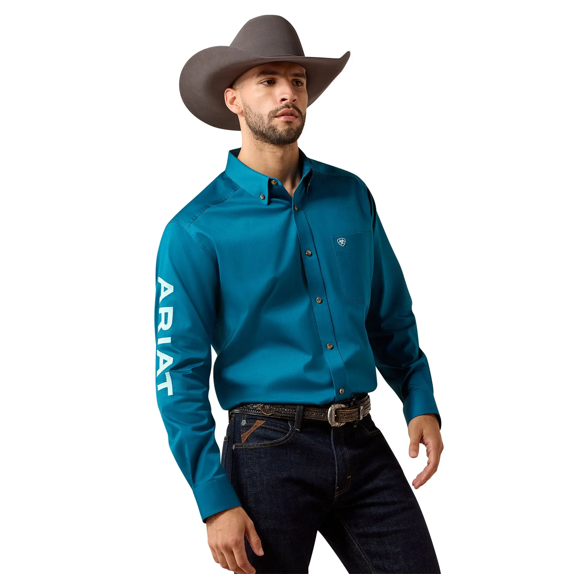 Ariat Men's Team Logo Twill Lyons Blue Classic Fit Shirt 10079357