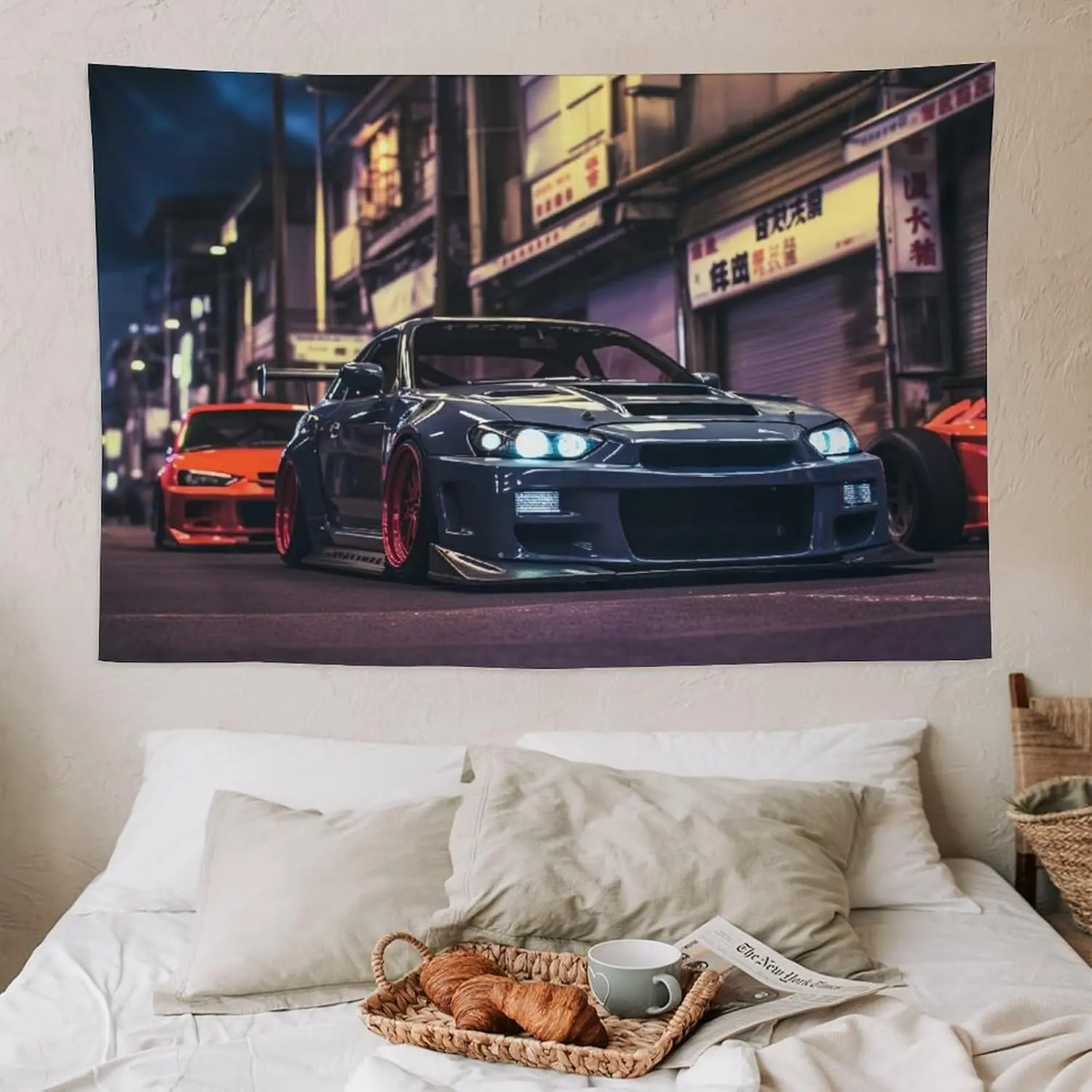 Jdm Car R32 Tapestry Japanese Street Wall Hanging Aesthetic Decoration For Bedroom Living Room Wall Art Tapestries Decorative Light