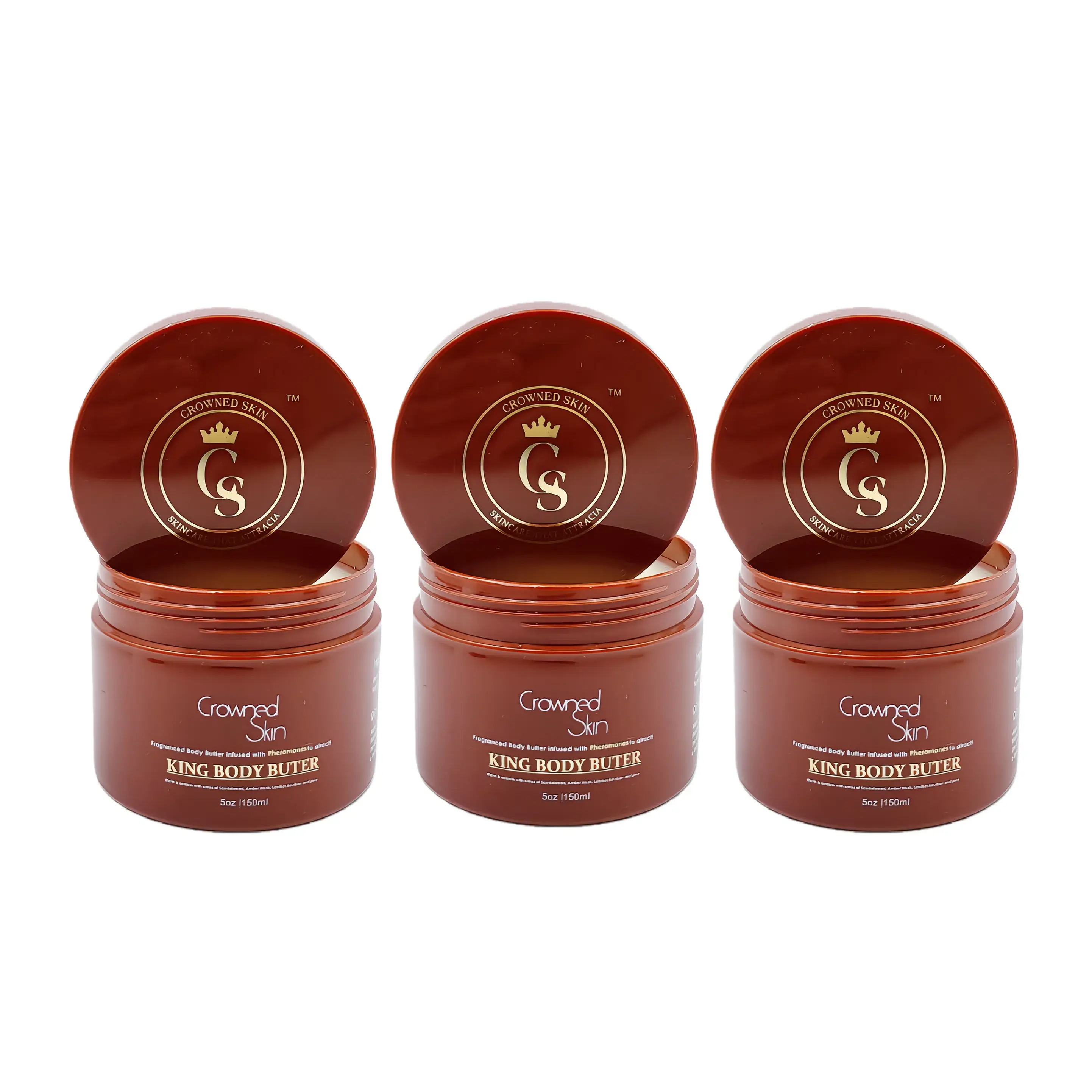 3pcs Crowned Skin King Body Butter For Men | Organic Extra Thick Fragranced Body Cream Infused With Pheromones, 150ml Dry Skin Moisturizer, Vegan Cruelty Free Sandalwood Leather Scent