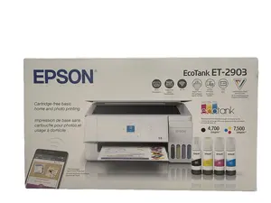 Epson EcoTank ET-2903 Wireless All-in-One Color Supertank Printer with up to 3 Years of Ink, Refillable Tanks, Perfect for Home, 11 PPM, 1.44" Color Screen, Built-in Scanner – White