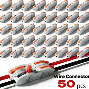 Universal Quick Lever Wiring Connector Kit (50/100Pcs) | 28-12 AWG Inline Butt Terminals, Flat Plug Surge Protector Power Strip with Extension Cord & Smart Outlet for Home and Office Circuit Power Connection