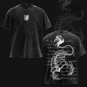 Unisex Eren Yeager Attack on Titan Anime Art Short-Sleeve Round Neck T-Shirt, Retro Vintage Washed Oversized Menswear Top, Heavyweight Cotton Digital Print Streetwear, Gift for Anime Fans