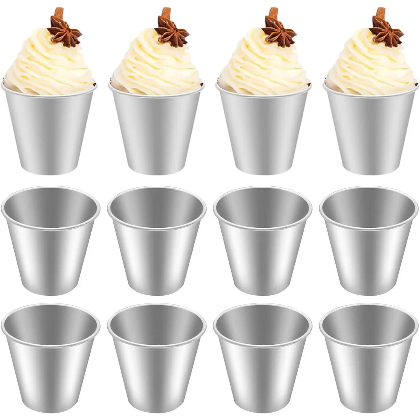 12-Piece Aluminum Pudding & Flan Molds – Nonstick Baking Cups for Muffins, Cupcakes