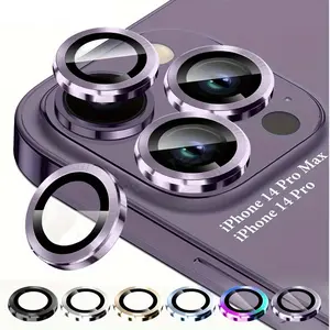9H Tempered Glass Camera Lens Protectors with Aluminum Alloy Ring for iPhone 16/16 Pro Max 11/12/13 Mini/Pro/Max, 14/15 Pro Max - Set of Metal Guards