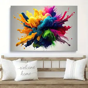 1pc Wooden Framed Colorful Smoke Shock Poster - Modern Abstract Canvas Art with Vibrant Smoke Design, Contemporary Wall Decor for Living Room, Bedroom, or Corridor, Bold and Eye-Catching Artwork, Ready-to-Hang Home Decoration, Living Room Artwork |   Bold
