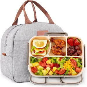 Bento Lunch Box Set Bento Box, 4-Compartment Lunch Containers,High Capacity Lunch Tote Bags for Work, Travel, Outdoor (Grey)