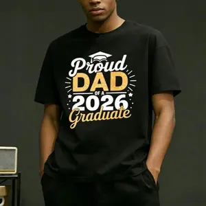【2Pcs 100% Cotton】Class of 2026 Graduation T-Shirt - Proud Dad of a 2026 Graduate, Golden Lettering & Diploma Design, 100% Cotton 220gsm Loose Fit S-XXXL, Black Casual Shirt for 2026 Year Parents Gift