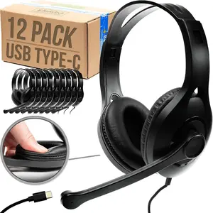 USB-C Classroom Headphones with Microphone (12 Pack) - Durable -Ear Bulk Headphones for Students K-12 Schools (USB Type-C Plug Compatible with Newer Chromebooks, iPads, Tablets &  Laptops)