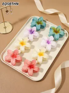 8Pack Large Hawaiian Flower Hair Claw Clips Set, Hibiscus Flower Hair Clip, Gradient and Solid Color Floral Hair Accessories, Non-Slip Hair Clamps for Women and Girls, Summer Gift for Beach Parties, Tropical Hair Accessories, Lightweight Strong Hold