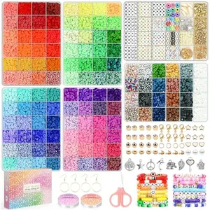 20,000 Pcs Clay Beads Bracelet Making Kit, 120 Colors 6 Boxes Polymer Beads Spacer Heishi Beads & Jewelry Kit with Pendant Charms Elastic Strings, Crafts Gift for Kids Adults