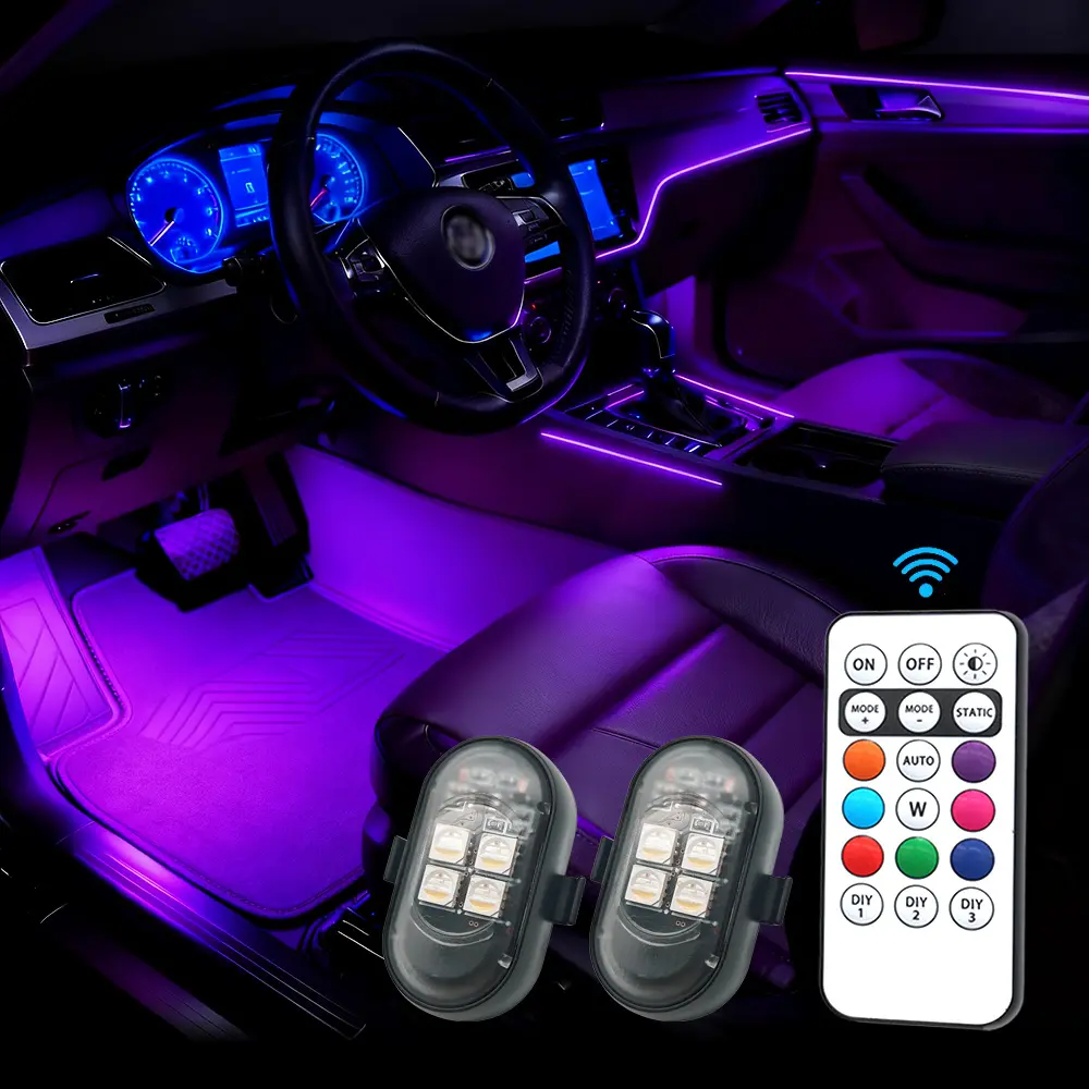 Upgrade RGB Car Atmosphere Lights, Led Car Ambient Light, Car Interior Lighting, Interior Car Lights, Larger Battery & Brighter, Type-C Charging Cable, Wireless Remote Multi-Mode for Car Motorcyc