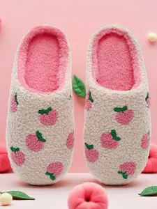 Women's Cute Peach Pattern Plush Slippers, Casual Soft Comfortable Home Slippers, Warm Slippers for Indoor & Outdoor Use for Fall & Winter, Footwear