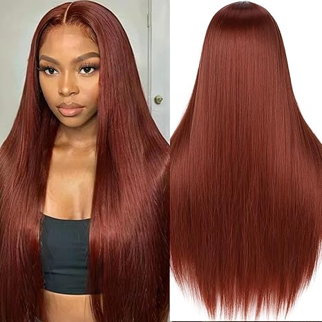 13x6 Reddish Brown Bone Straight Front Human Hair Wig For Women 150% Density Transparent Lace Frontal Wigs Pre Plucked