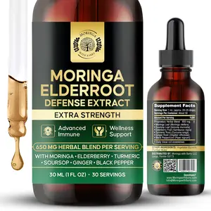 Moringa ElderRoot Defense Extract – Multi-Herb Botanical Drops with Elderberry, Turmeric, Ginger, Soursop & Black Pepper | 650 MG Herbal Blend for Daily Wellness & Immune Support