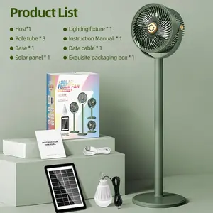 Solar Powered Fan with LED Light, Portable Floor Fan, Rechargeable Portable Fan, Multifunctional Cooling Fan, 5 Adjustable Speeds, 4 Height Settings, USB & Solar Charging, for Camping, Hiking, Home, Office, Outdoor, Travel