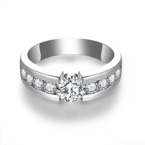 EJG Men's Wedding Band 925 Sterling Silver 1.5CT Center Stone Minimalist Promise Ring Christmas Black Friday Gift for Him