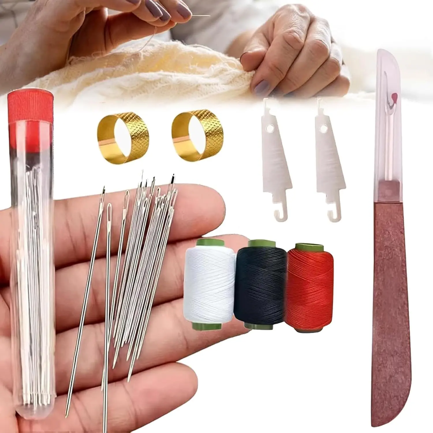 36PCS Large Eye Steel Sewing Needles Set with Needle Threader and Seam Ripper,Sturdy Durable Hand Sewing Tool Kit for DIY Sewing,Embroidery,Mending&Crafting Projects,Sewing Kit for Adults and Beginners,Needle and Thread Kit,Great Gifts for woman