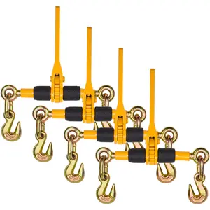 VEVOR Ratchet Chain Binders, 1/4-5/16, 2600 lbs Safe Working Load, 4 Pack Load Binder with 2 Grab Hooks, Tie Downs for Transport Chain, Heavy Duty Tow Chain Ratchet Binders for Flatbed Truck Trailer