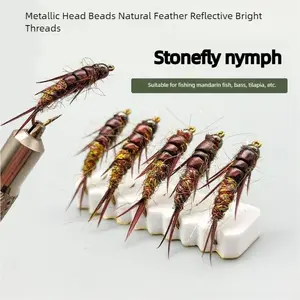 Realistic Stonefly Larva Fishing Lures, Slow Sinking Insect Bait Set, Ideal for Freshwater & Saltwater Fishing, Includes 5 Pieces