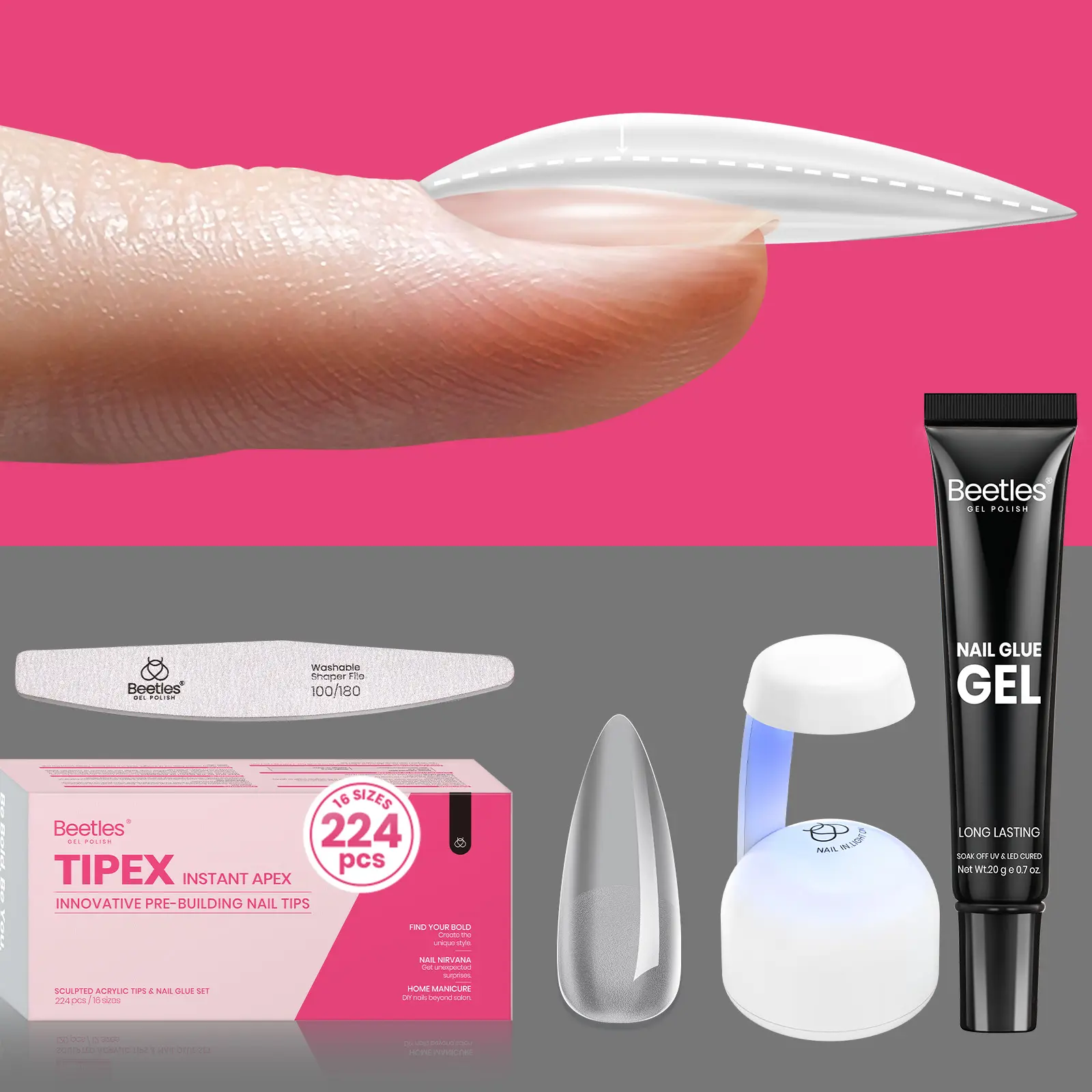 Beetles Tipex Instant Apex Nail Tips Kit Square Stiletto Almond Coffin Nail Tips Nail Thick Acrylic Nail Kit for Flat Nails Manicure Art DIY Gift for Women