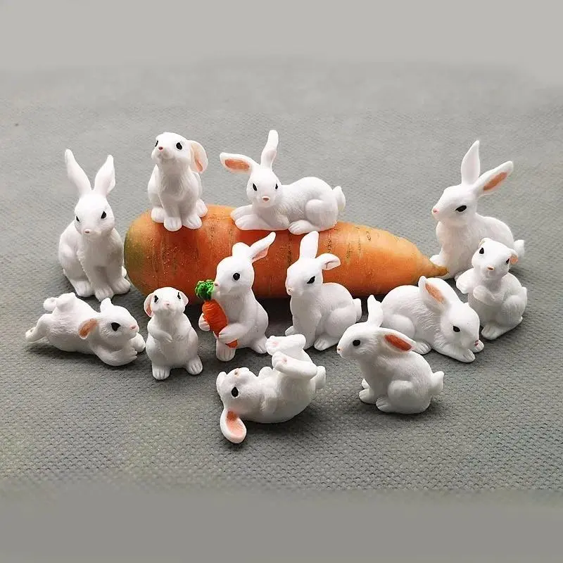 1-Piece Resin Rabbit Figurines, 12-Style Miniature Hare Ornaments for Easter, DIY Garden Decor Accessories (Home Improvement Supplies)