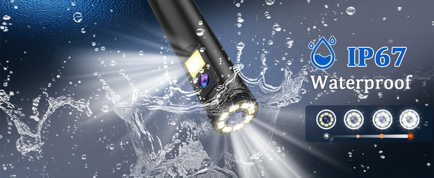 Endoscope Camera with Light, 1920P HD Borescope Camera with 8 Adjustable LED Lights, 16.4ft Semi-Rigid Cable, IP67 Waterproof, Handheld Borescope Cool Gadgets for Men