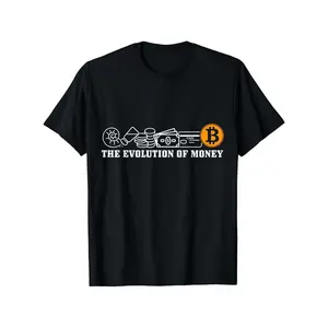 Unisex 100% Cotton Bitcoin Evolution of Money Crypto Trader T-Shirt - Streetwear Tee with Historical Currency Graphics, Slight Stretch, All-Season Comfort, Machine Washable, Sizes S-XXXL, Casual Wear, Double Print, Retro, Crewneck Man Menswear Tshirt