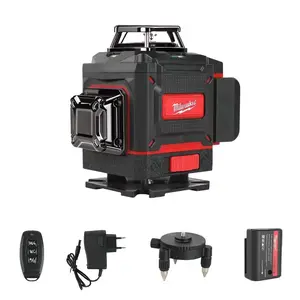 Milwaukee 3-4D Laser Level This unit comes with 16 green beams and vertical cross lines. It supports automatic self-leveling and is powered by a rechargeable battery. Free shipping | Delivery within 4-7 days