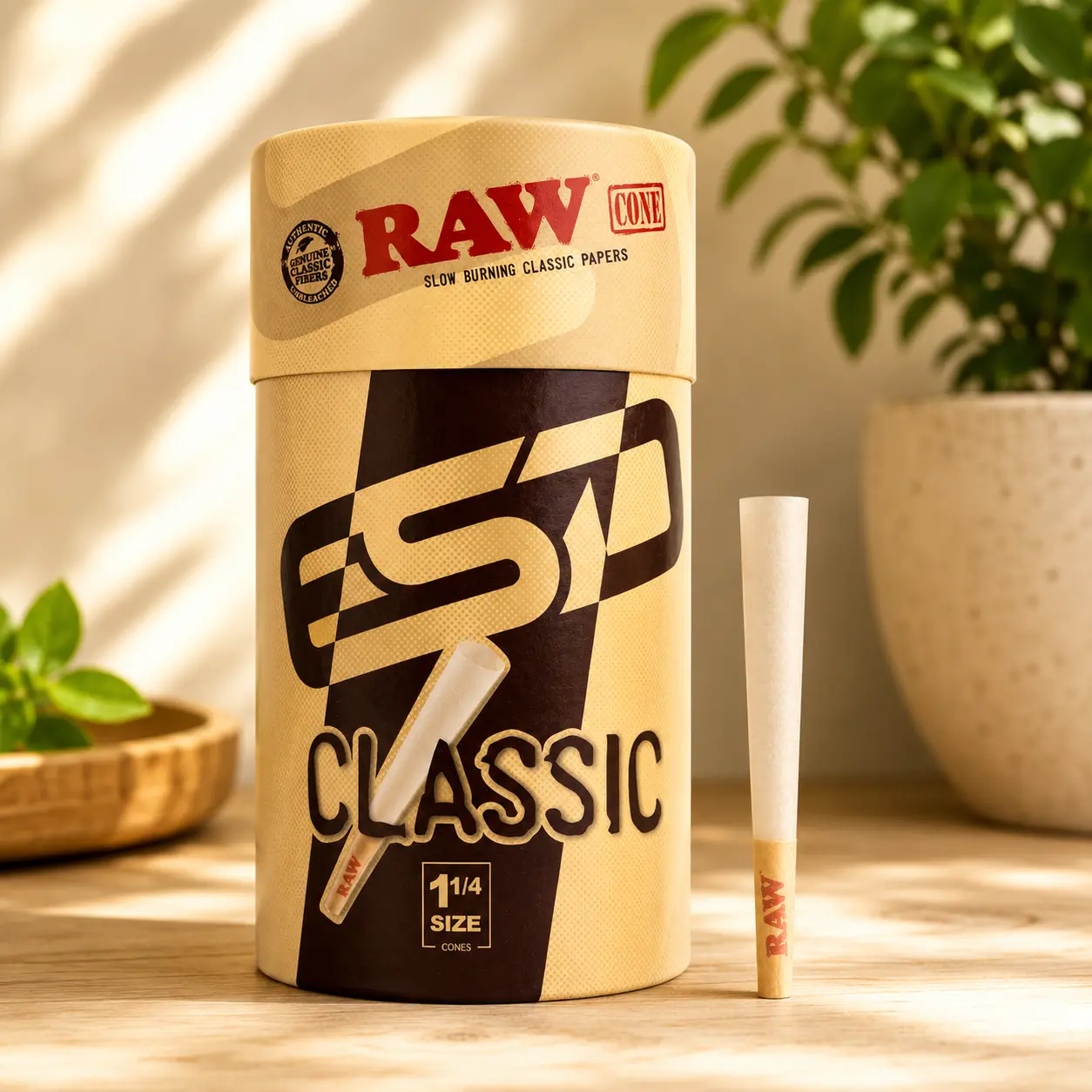 RAW Classic 1-1/4 Slow Burning Pre-Rolled Cones, 100-Pack with Included Tips and Packing Tubes (Festive & Party Disposable Tableware Supplies)