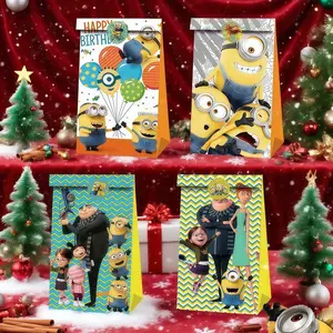 4pcs Despicable Me Theme Party Supplies Gift Paper Bags, Perfect Holiday Decorations, Cute Aesthetic, Valentine Day Gifts, Home Decor