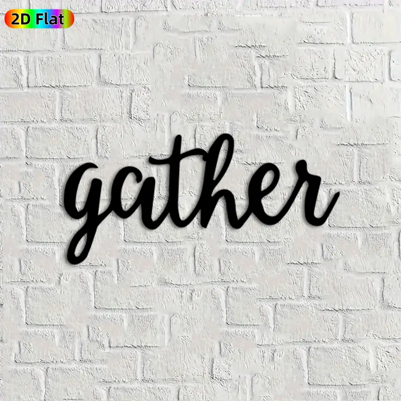 1pc "Gather" Calligraphy Metal Wall Art, "Gather" Phrase Statue Mural, Ideal Gift for Thanksgiving, Housewarming, Farmhouse Enthusiasts,  Perfect for Dining Room Wall & Backyard Fence, Charming Family Gathering Decor