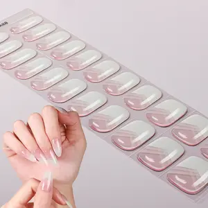 22 tips Gel Nail Full Wraps, Pink gradient Nail Strips, Long-Lasting Self-Adhesive Oval Full Nail Stickers, Glitter Tartan Design, Disposable Use, For Women And Girls, UV Free, Easy to Apply Remove, Superior Quality, Embellishments