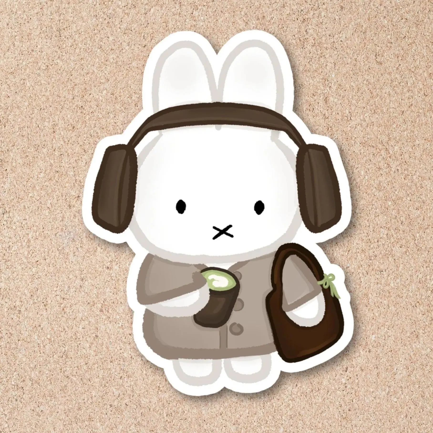 Matcha Miffy Inspired Vinyl Sticker – Handmade laminated kawaii bunny decal, cute soft-girl aesthetic for laptops, journals & notebooks
