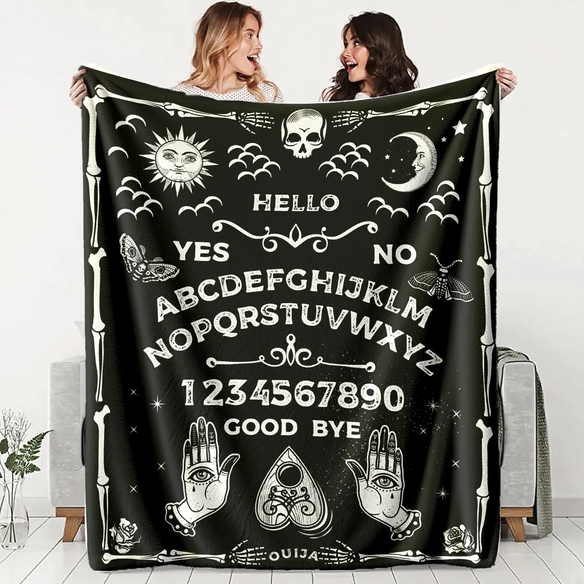 Ouija Board Blanket Made of High-Weight Flannel Fabric, Soft Touch, Warmth Retention, Ideal Gift for Mystical Enthusiasts