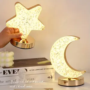 Rechargeable Crystal Table Lamp - Dimmable Moon Star Touch Control Color Changing USB Mobile Light, Compact Decor for Living Room Bedroom, Ideal for All Ages & Lovers of Novelty Lighting