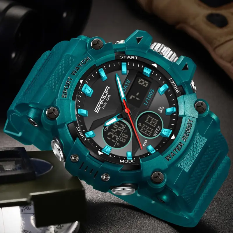 Sanda Men's Sporty Waterproof Digital Watch, Round Dial, Mechanical Movement, Casual Style, All Seasons Wear, Fashionable Waterproof Watch, Water Resistant Wristwatch, Durable Watch, Waterproof Sport Watches, Casual Sports Wristwatch