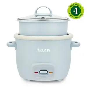 AROMA 4-Cup Cooked, 2-Cup Uncooked Rice Cooker & Food Steamer with Bonded Granite Nonstick Ceramic & Pop-Up Steam Tray - Blue